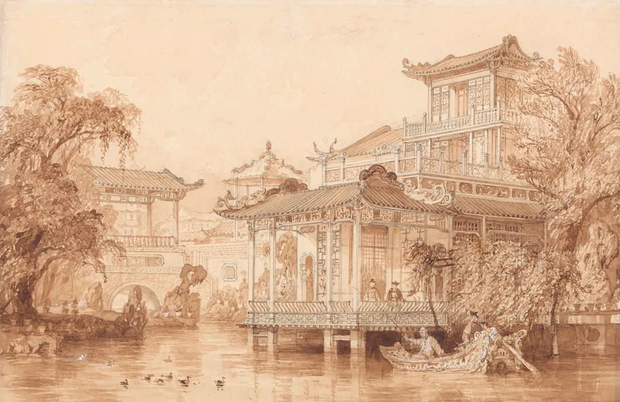 The House Of A Chinese Merchant Near Canton Wall Art by Thomas Allom - High-Resolution Digital Print