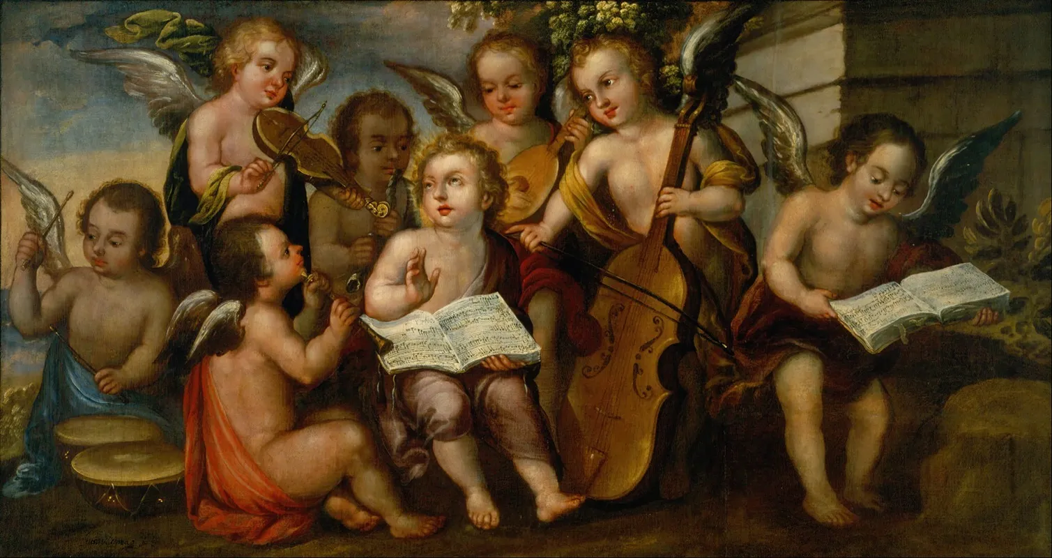 The Infant Jesus With Angelic Musicians Wall Art by Juan Correa - High-Resolution Digital Print