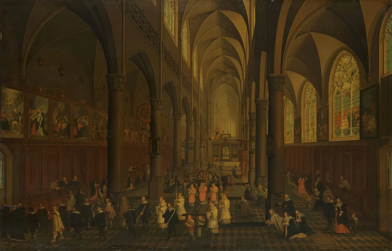 The Interior Of The Dominican Church The Sint Pauluskerk Antwerp Looking East With The Procession Of The Holy Sacrament Wall Art by Pieter Neeffs the Elder - High-Resolution Digital Print