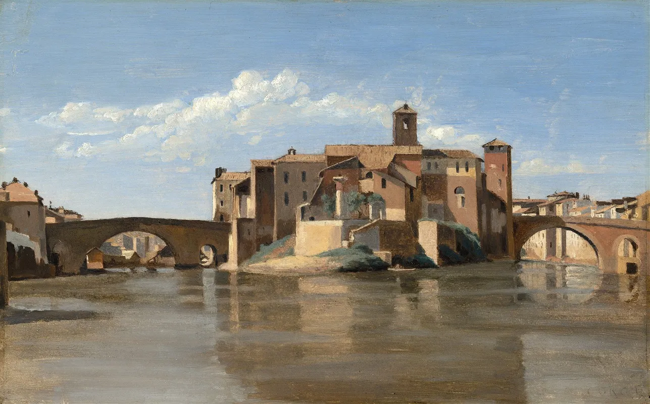 The Island And Bridge Of San Bartolomeorome Wall Art by Jean-Baptiste-Camille Corot - High-Resolution Digital Print