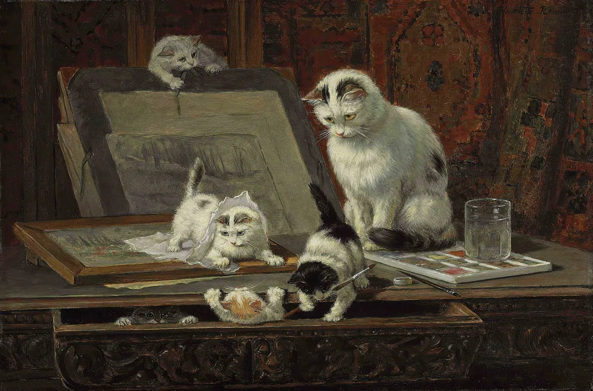 The Kittens Art Lesson Wall Art by Henriëtte Ronner-Knip - High-Resolution Digital Print