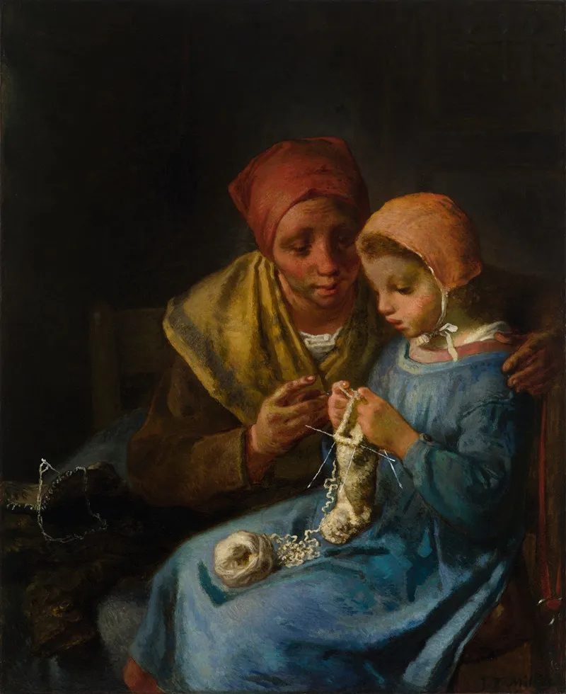 The Knitting Lesson Wall Art by Jean-François Millet - High-Resolution Digital Print