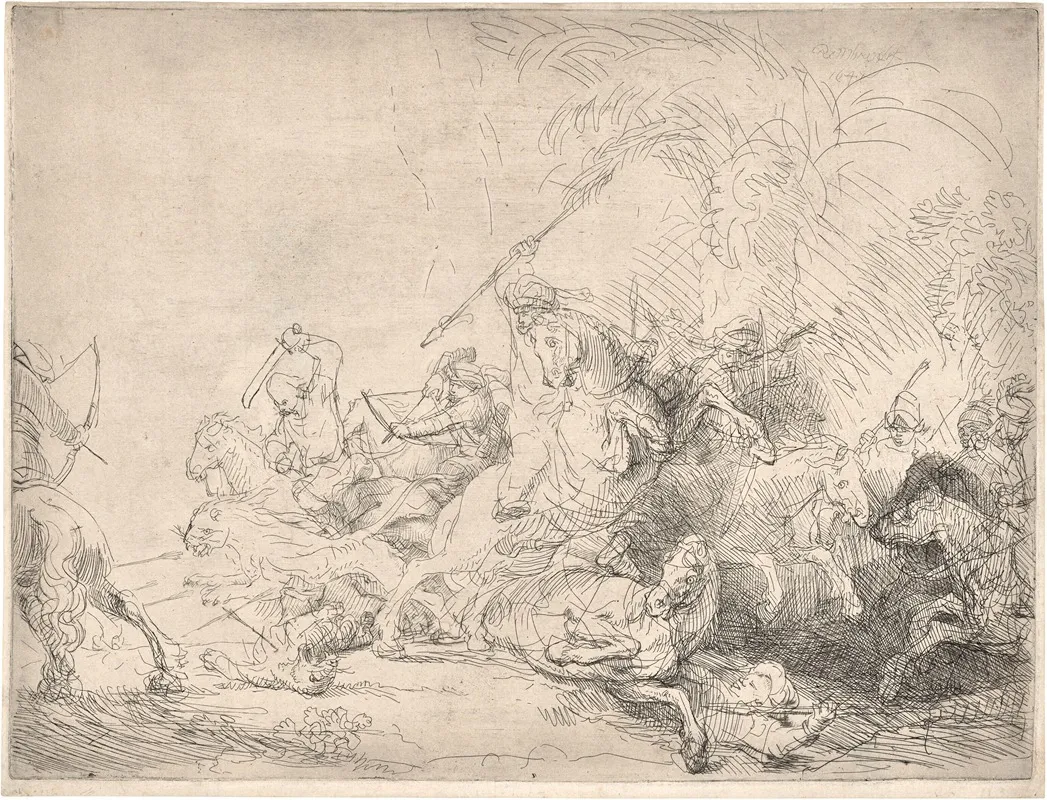 The Large Lion Hunt Wall Art by Rembrandt van Rijn - High-Resolution Digital Print