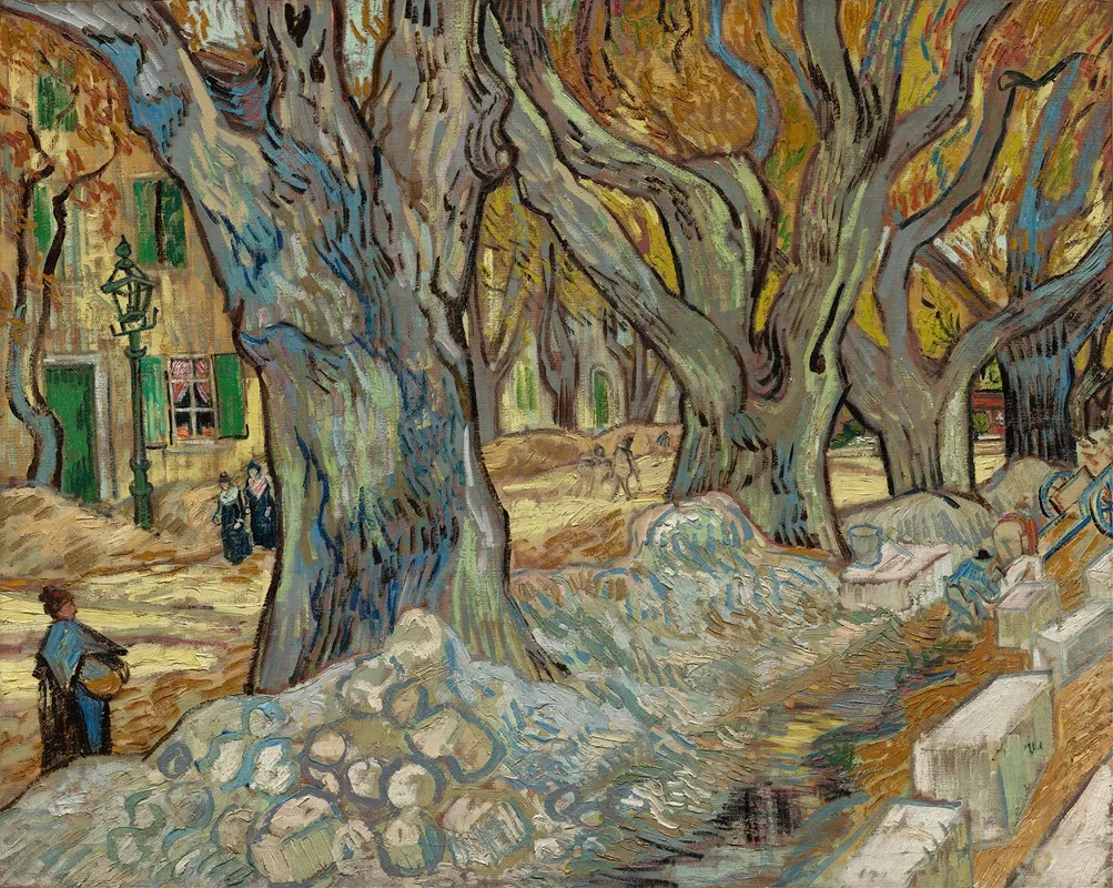 The Large Plane Trees Road Menders At Saint Remy