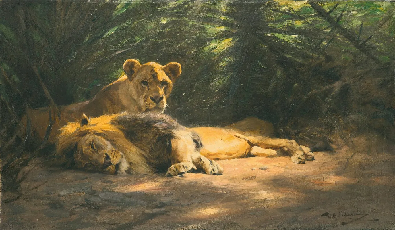 The Lions Den Wall Art by Wilhelm Kuhnert - High-Resolution Digital Print