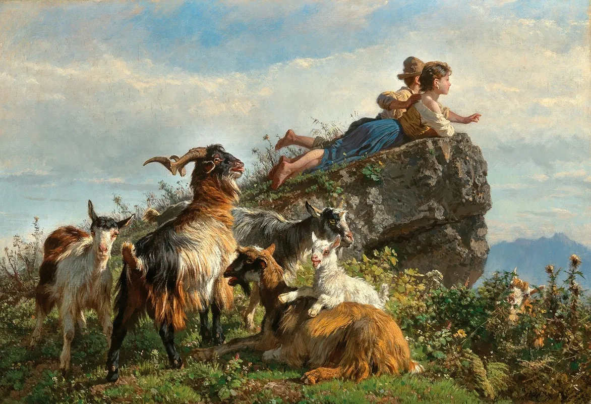 The Little Goatherders Wall Art by Filippo Palizzi - High-Resolution Digital Print
