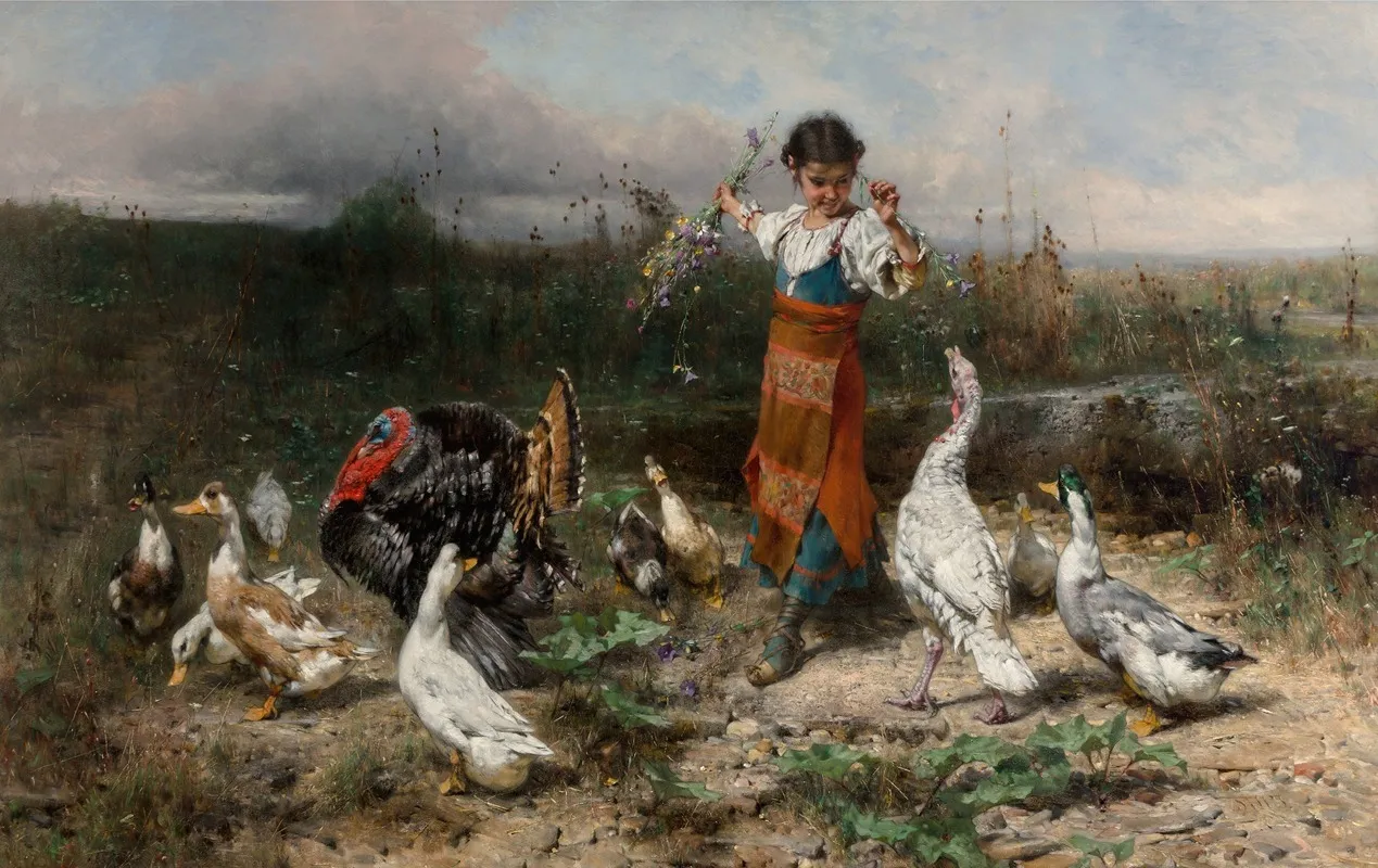 The Little Goose Girl Wall Art by Johann Till - High-Resolution Digital Print