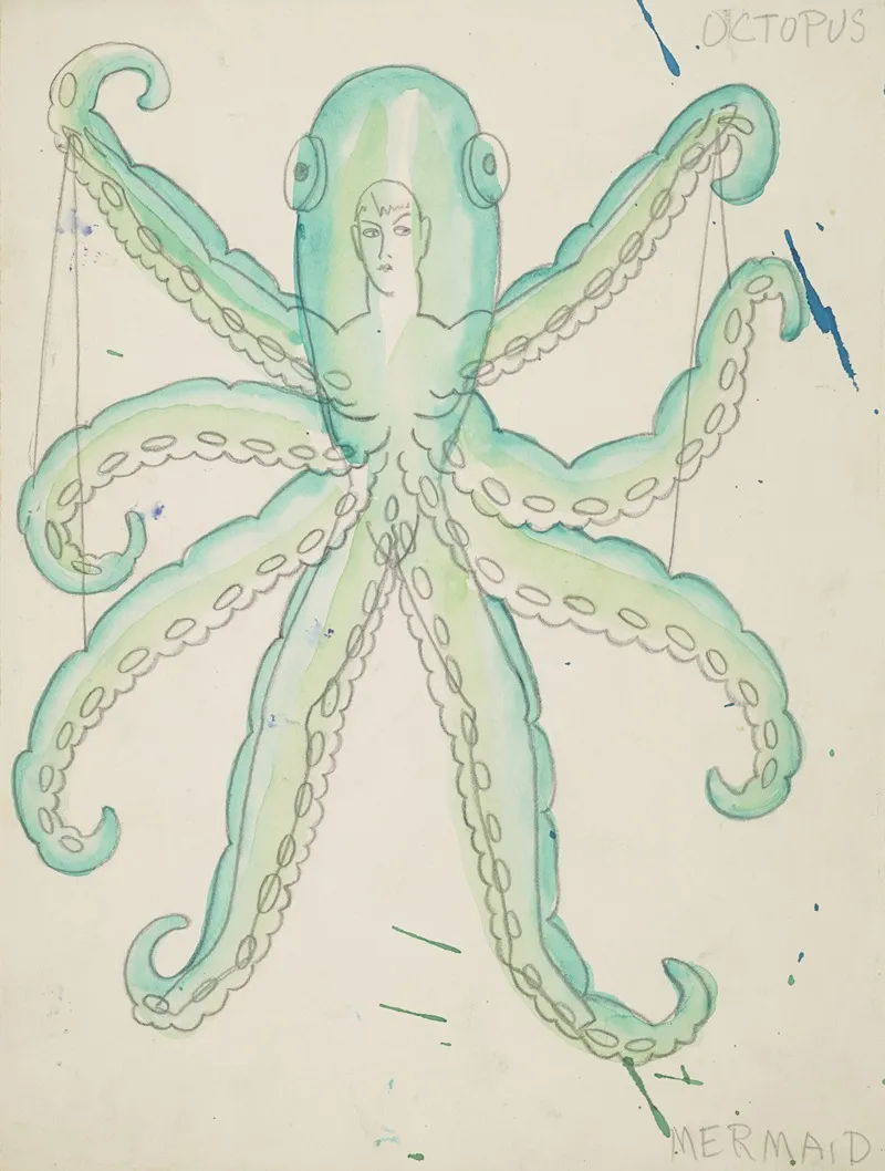 The Little Mermaid Octopuc Blue Green Wall Art by Robert Byrne - High-Resolution Digital Print
