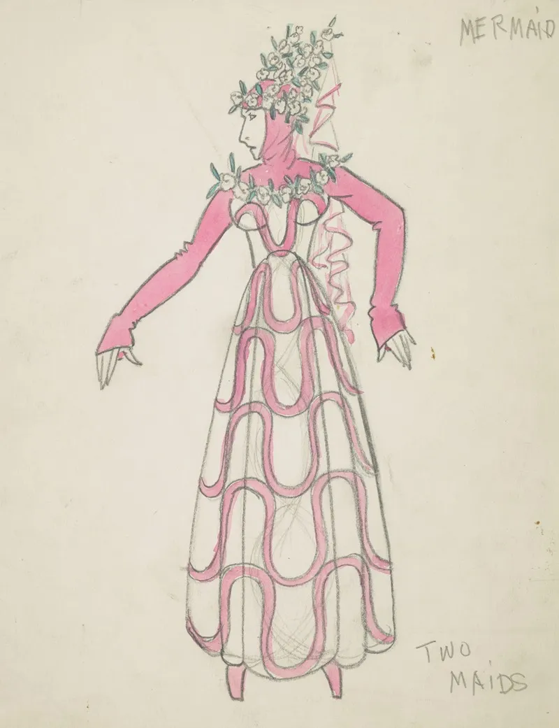 The Little Mermaid Two Maids Pink And White Dress Wall Art by Robert Byrne - High-Resolution Digital Print