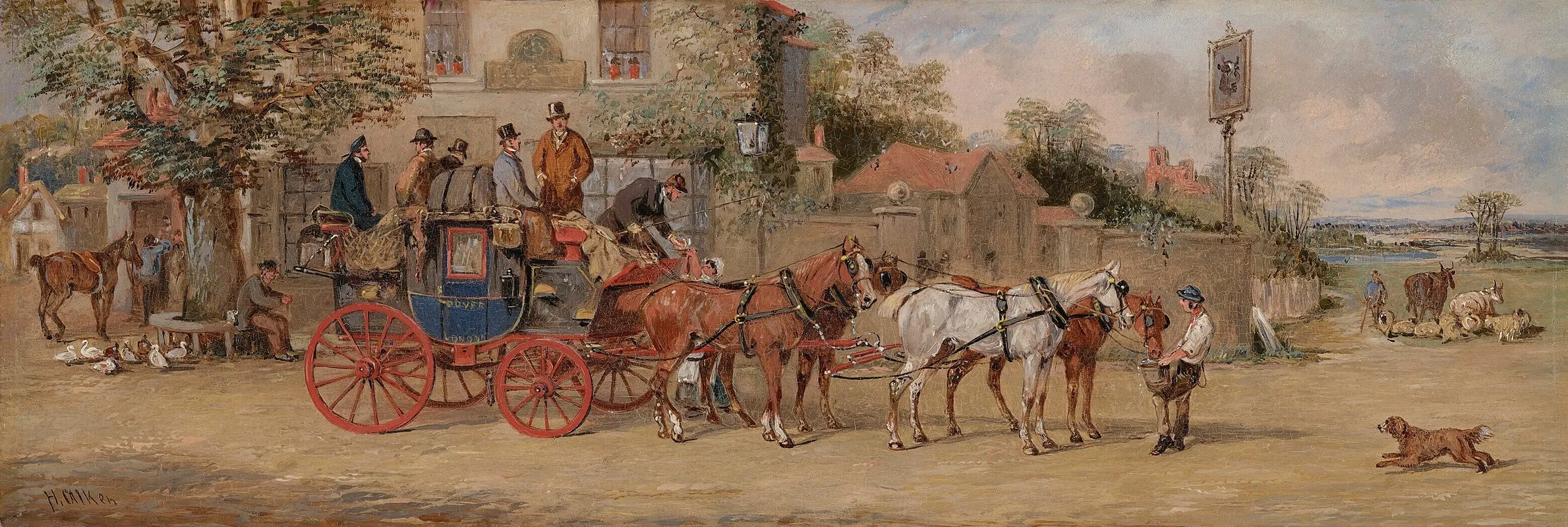 The London Dover Mail Coach Halting For Refreshments Outside An Inn Wall Art by Samuel Henry Alken - High-Resolution Digital Print