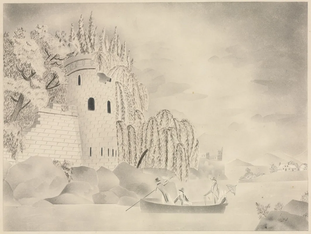 The Lonely Tower Castle On A River With Willows And A Boat Wall Art by Mary Altha Nims - High-Resolution Digital Print