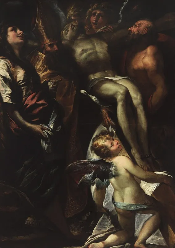 The Lowering Of The Cross With Sts Mary Magdalene Augustine Jerome And Angels