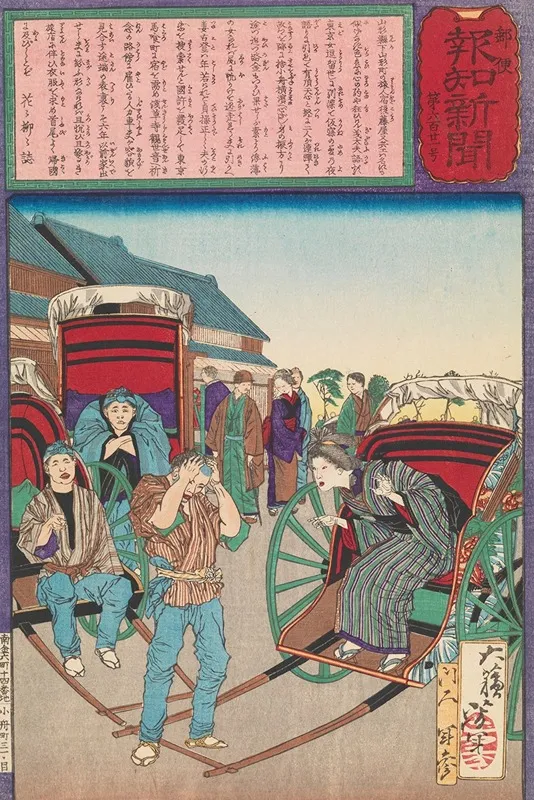 The Loyal Wife Koto Recognizes Her Long Lost Husband As A Rickshaw Driver Wall Art by Tsukioka Yoshitoshi - High-Resolution Digital Print