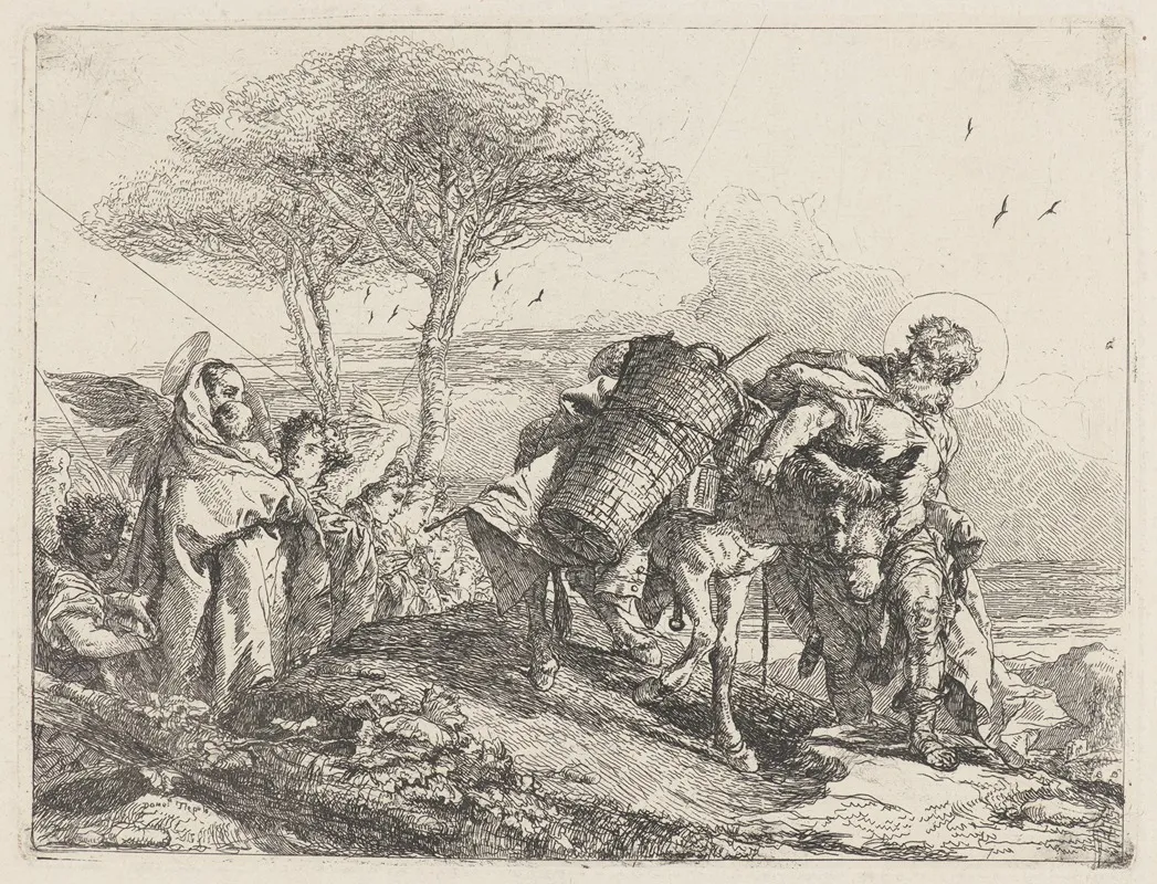 The Madonna And Child At Left With A File Of Angels Wall Art by Giovanni Domenico Tiepolo - High-Resolution Digital Print