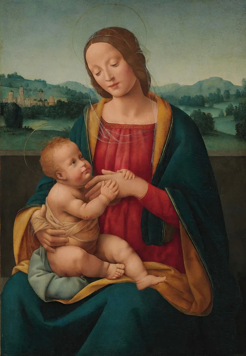 The Madonna And Child Before A Landscape Wall Art by Giovanni Antonio Sogliani - High-Resolution Digital Print