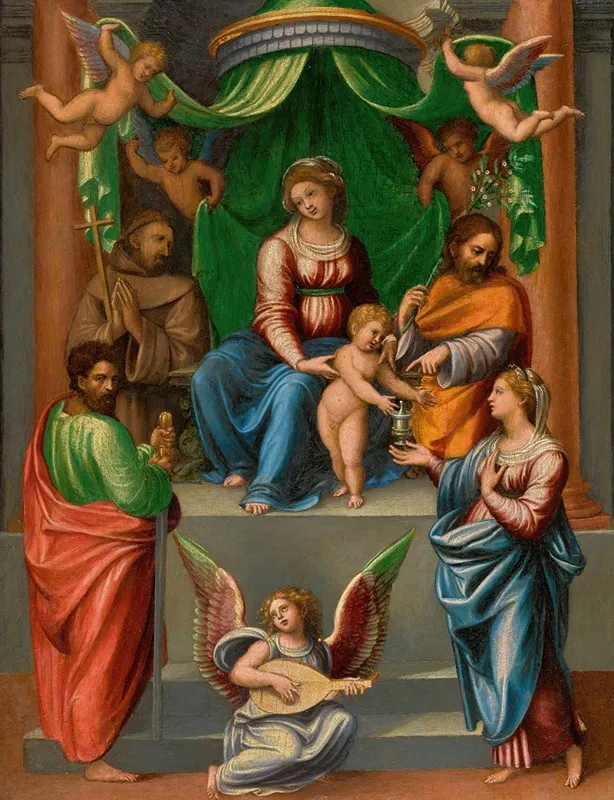 The Madonna And Child Enthroned With Saint Paul Saint Francis Of Assisi Saint Joseph And Mary Magdalen