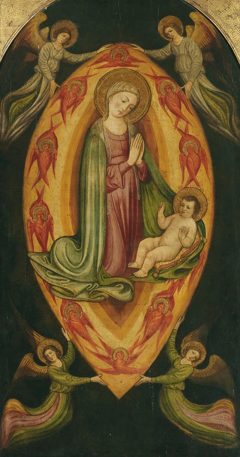 The Madonna And Child In A Mandorla With Angels And Cherubim Wall Art by Antonio Di Maso - High-Resolution Digital Print