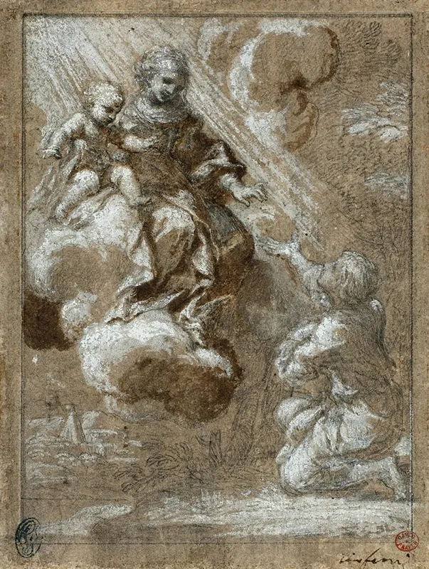 The Madonna And Child In Glory Appearing To A Kneeling Young Man