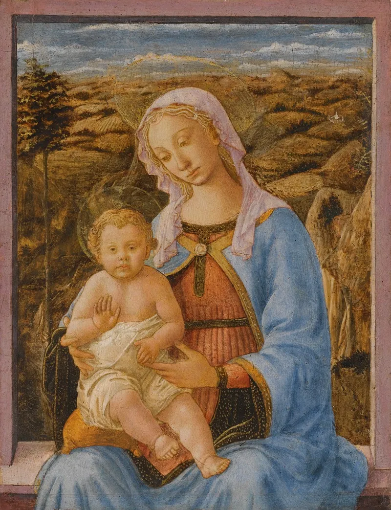 The Madonna And Child Seated On A Window Ledge A Landscape Beyond Wall Art by Francesco Pesellino - High-Resolution Digital Print