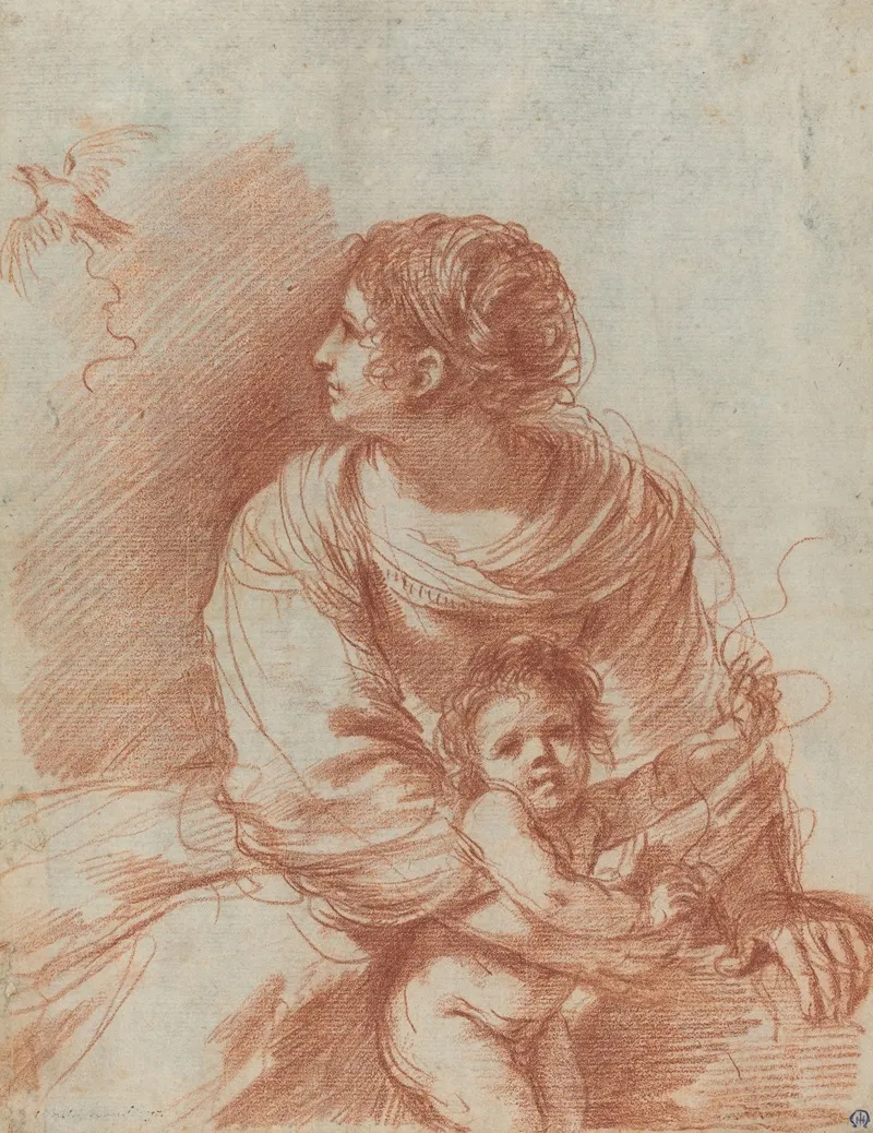 The Madonna And Child With An Escaped Goldfinch Wall Art by Guercino - High-Resolution Digital Print