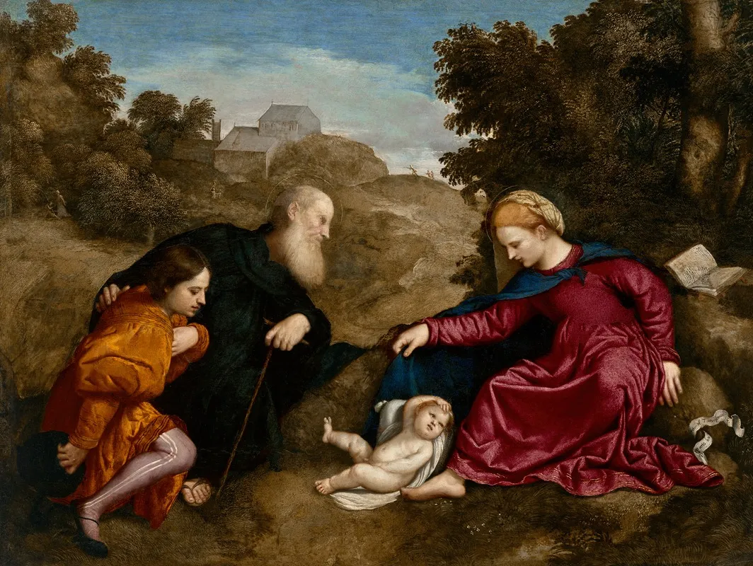 The Madonna And Child With Saint Anthony Abbot And Young Male Donor Wall Art by Paris Bordone - High-Resolution Digital Print