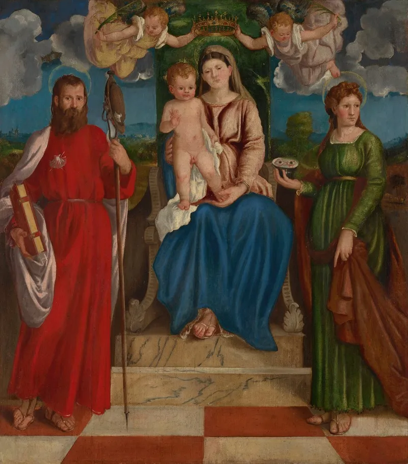 The Madonna And Child With Saint James And Saint Lucy Wall Art by Girolamo Denti - High-Resolution Digital Print