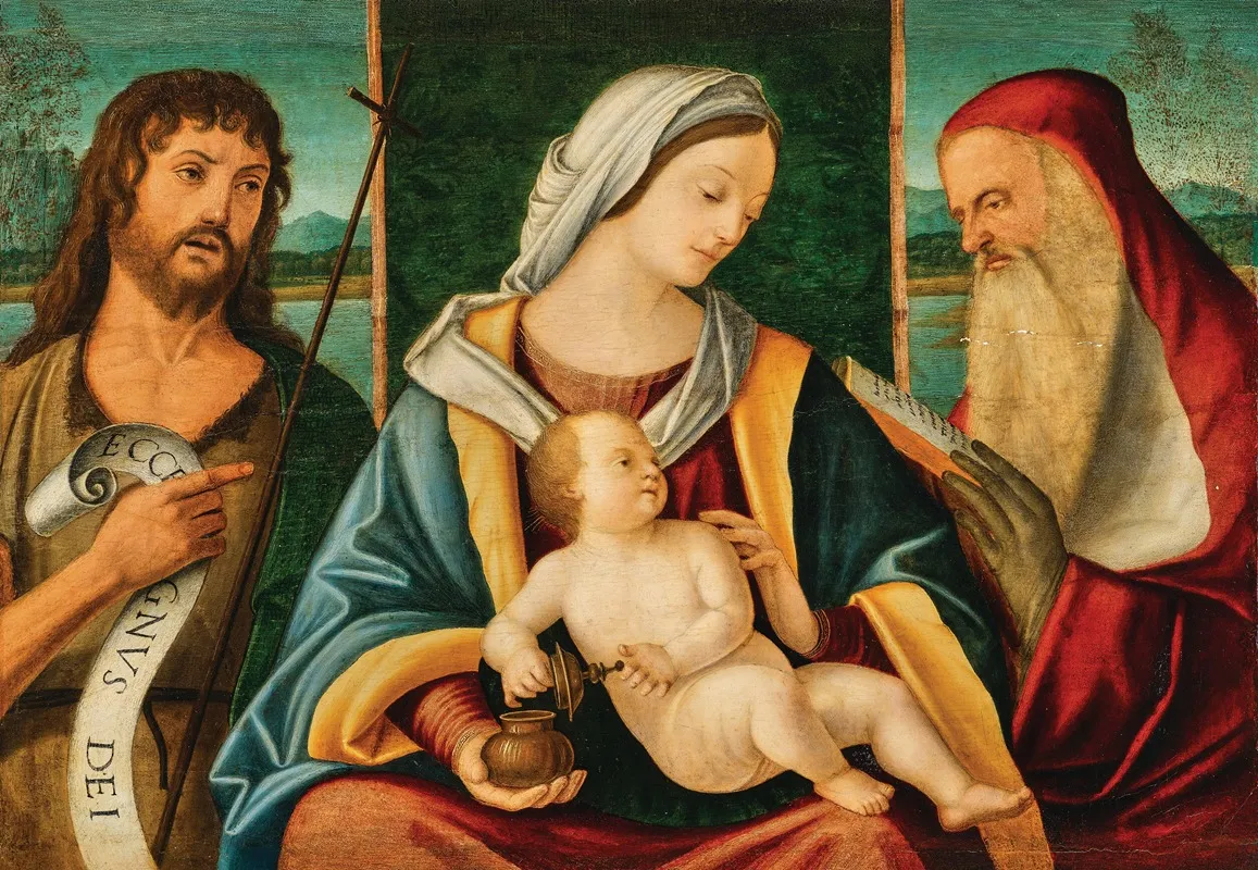 The Madonna And Child With Saint John The Baptist And Saint Jerome Wall Art by Vittore Carpaccio and Benedetto Carpaccio - High-Resolution Digital Print