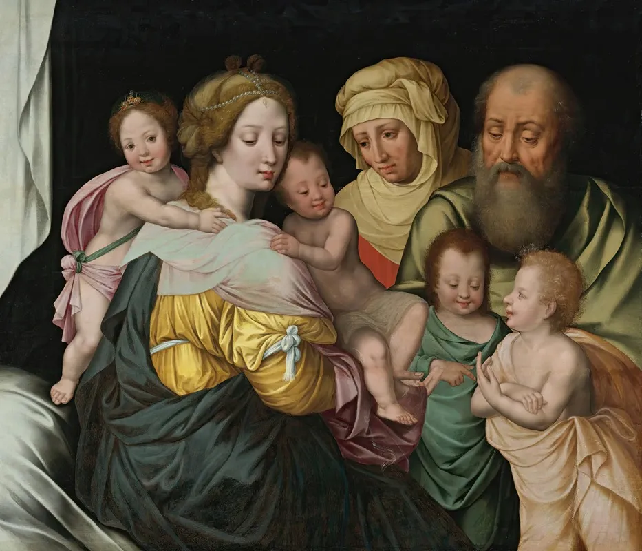 The Madonna And Child With Saints Elizabeth And Other Members Of The Holy Family Wall Art by Vincent Sellaer - High-Resolution Digital Print