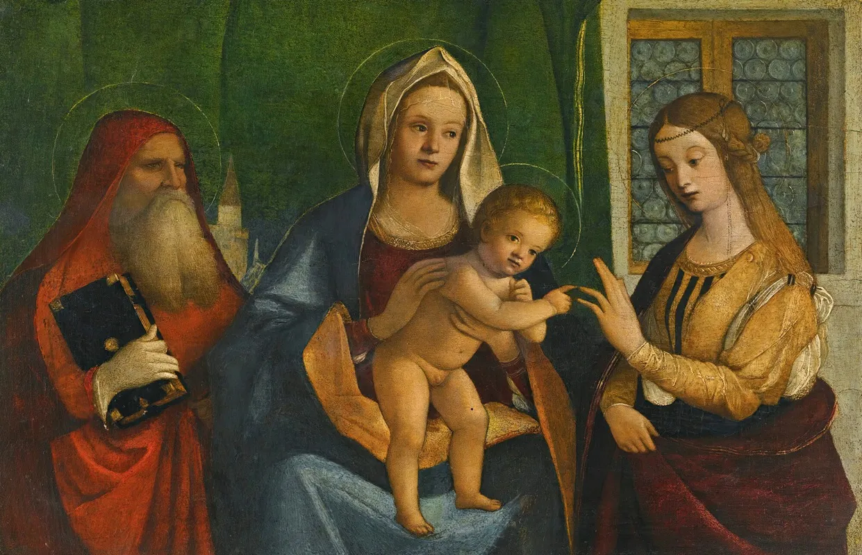 The Madonna And Child With Saints Jerome And Catherine Wall Art by Giovanni Buonconsiglio - High-Resolution Digital Print