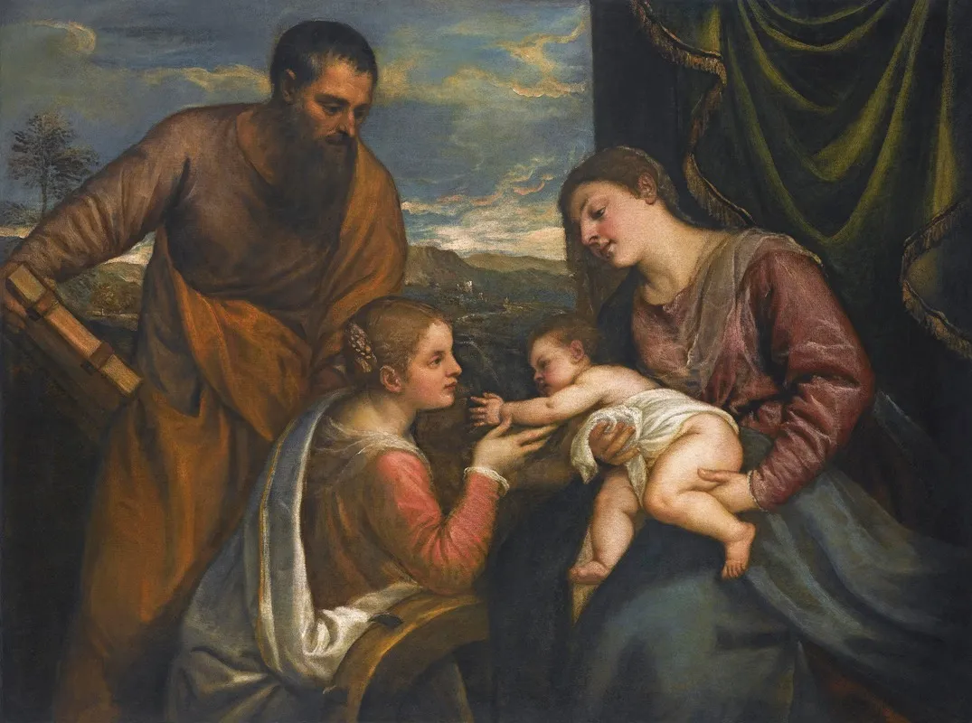 The Madonna And Child With Saints Luke And Catherine Of Alexandria Wall Art by Titian - High-Resolution Digital Print