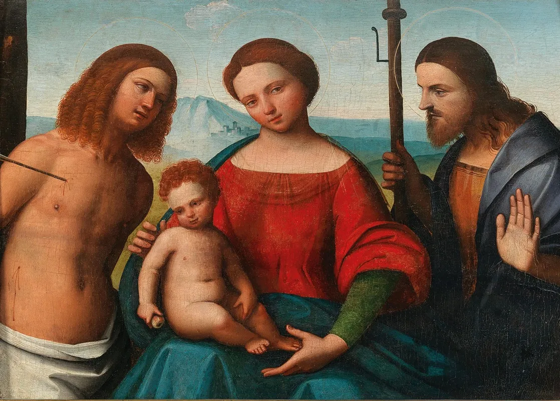 The Madonna And Child With Saints Sebastian And James The Greater Wall Art by Ortolano - High-Resolution Digital Print
