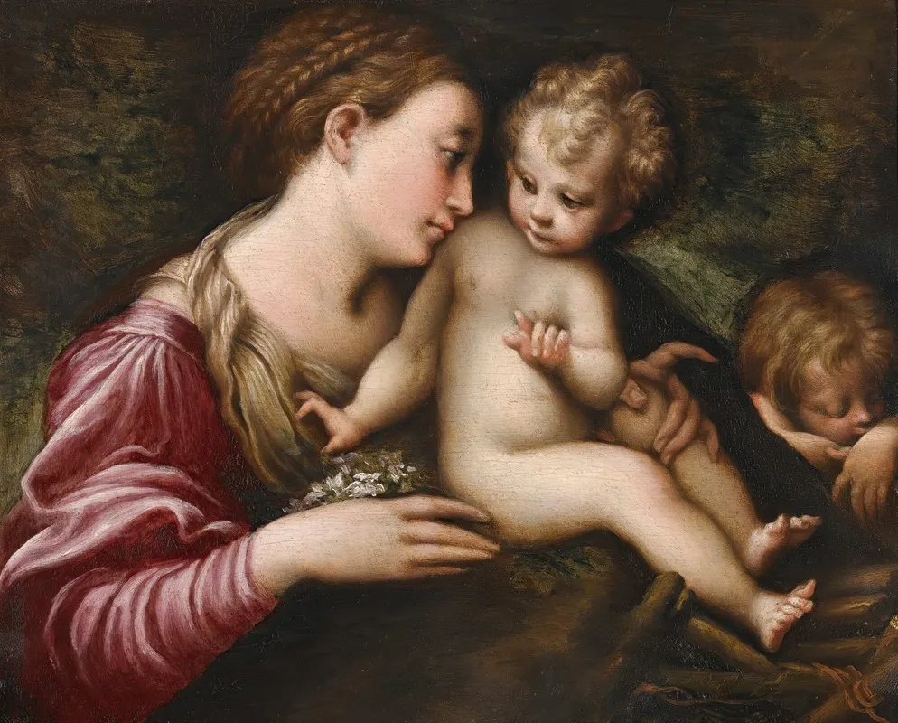 The Madonna And Child With St John The Baptist Sleeping Wall Art by Follower of Parmigianino - High-Resolution Digital Print