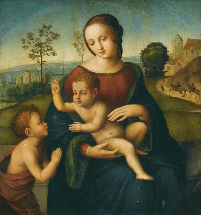 The Madonna And Child With The Infant Saint John The Baptist 7 Wall Art by The Master of the Scandicci Lamentation - High-Resolution Digital Print