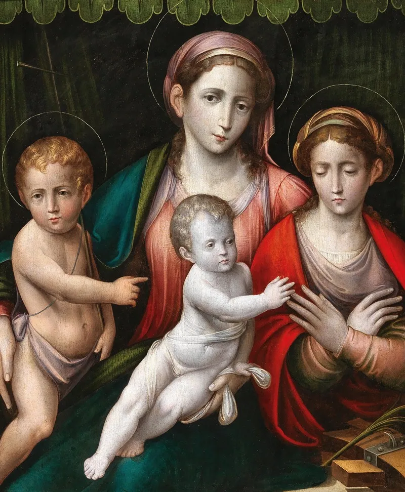 The Madonna And Child With The Infant Saint John The Baptist And Saint Catherine Of Alexandria Wall Art by Giulio Francia and Workshop - High-Resolution Digital Print
