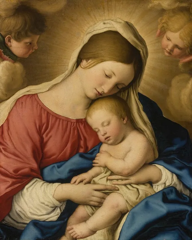 The Madonna And Child With Two Putti Wall Art by Giovanni Battista Salvi da Sassoferrato - High-Resolution Digital Print