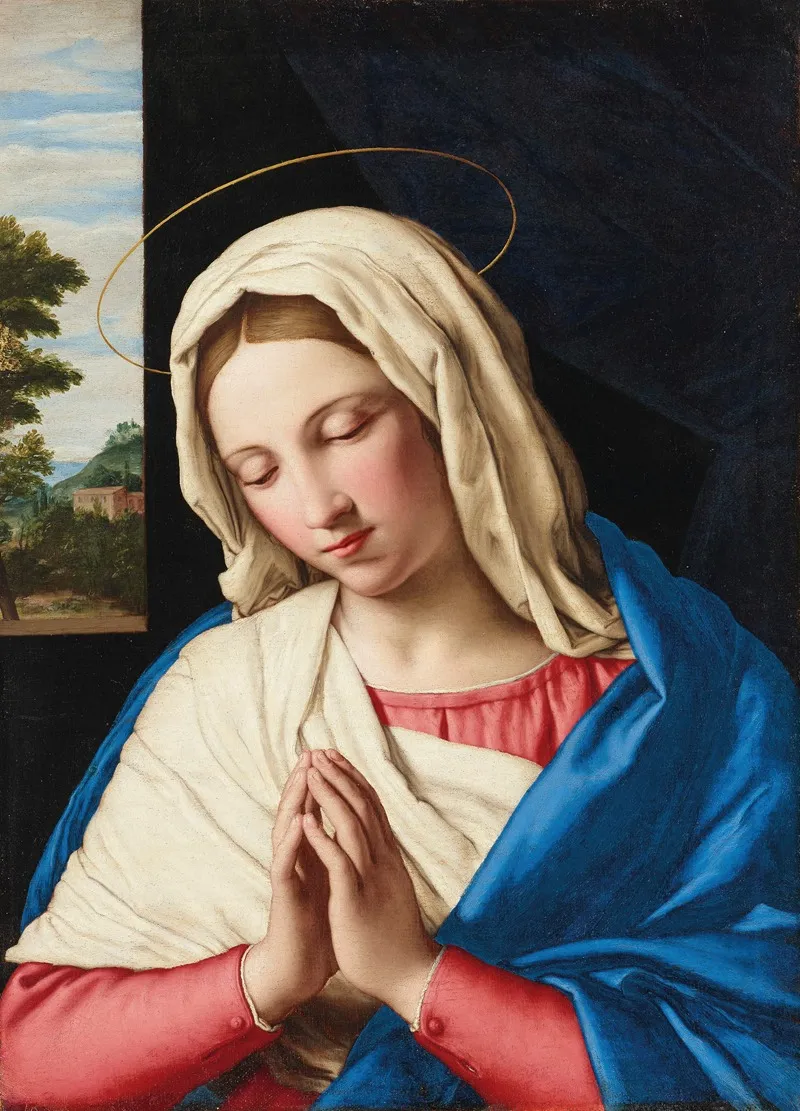 The Madonna At Prayer A Landscape Beyond Wall Art by Giovanni Battista Salvi da Sassoferrato - High-Resolution Digital Print
