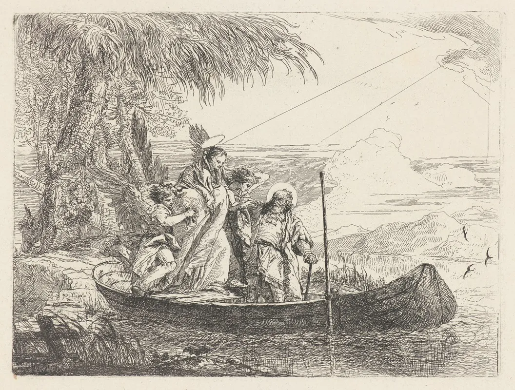 The Madonna Child And Angels Entering The Boat Wall Art by Giovanni Domenico Tiepolo - High-Resolution Digital Print