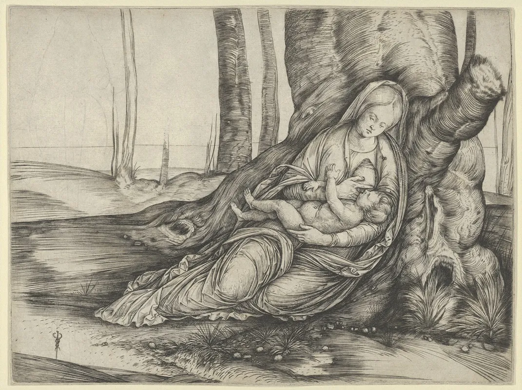 The Madonna Nursing The Christ Child At The Foot Of A Tree