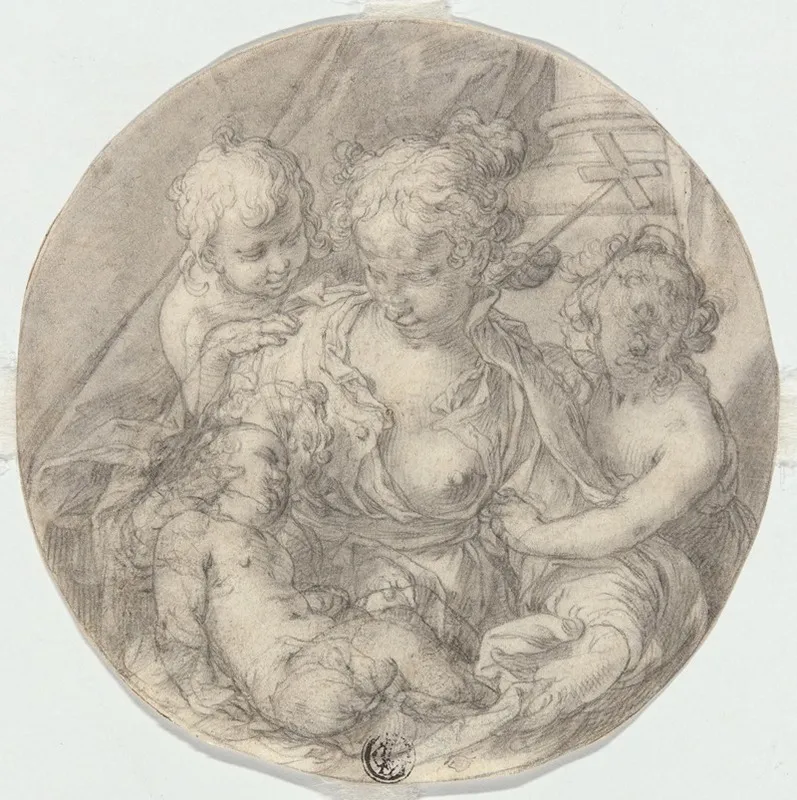 The Madonna With The Christ Child With The Infant John The Baptist And Another Child Caritas Wall Art by Abraham Bloemaert - High-Resolution Digital Print
