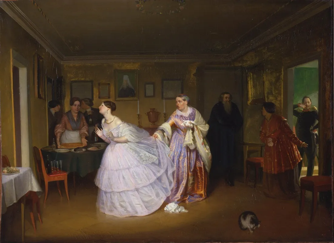 The Major Makes A Proposal Inspecting A Bride In A Merchants House Wall Art by Pavel Fedotov - High-Resolution Digital Print