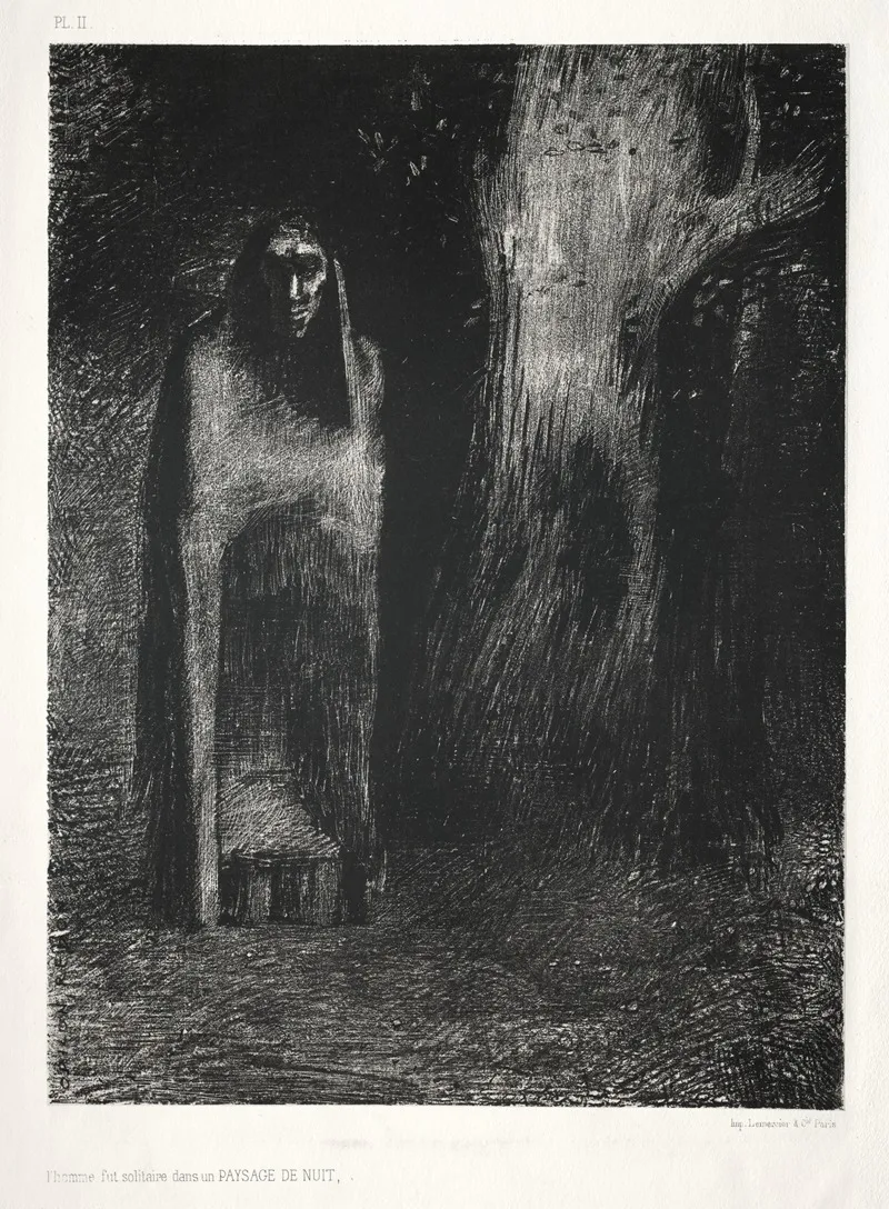 The Man Was Alone In A Night Landscape 2 Wall Art by Odilon Redon - High-Resolution Digital Print