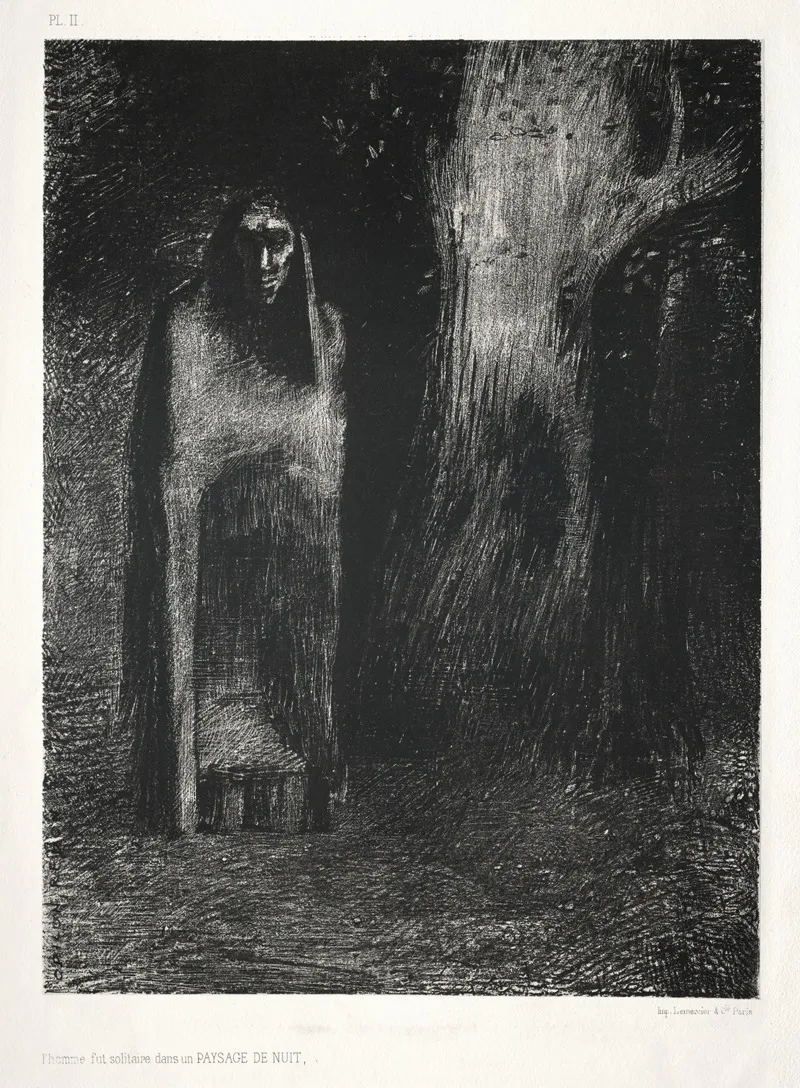 The Man Was Alone In A Night Landscape Wall Art by Odilon Redon - High-Resolution Digital Print