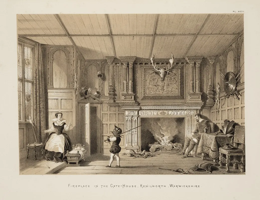 The Mansions Of England In The Olden Time Fireplace In The Gatehouse Kenilworth Warwickshire Wall Art by Joseph Nash - High-Resolution Digital Print