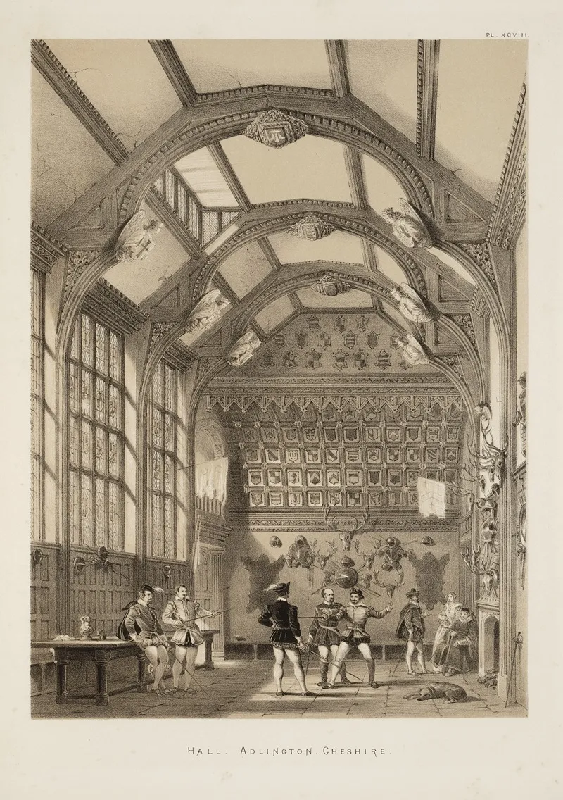 The Mansions Of England In The Olden Time Hall Adlington Cheshire Wall Art by Joseph Nash - High-Resolution Digital Print