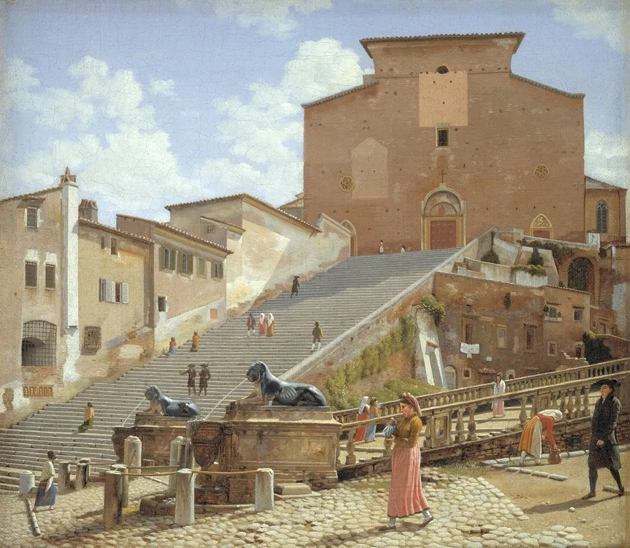 The Marble Steps Leading Up To The Church Of Santa Maria In Aracoeli In Rome Wall Art by Christoffer Wilhelm Eckersberg - High-Resolution Digital Print