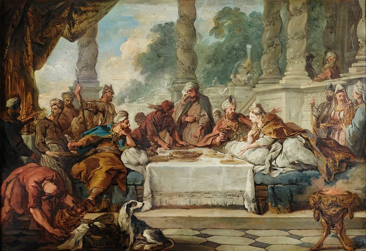 The Meal Of Esther And Ahasuerus Wall Art by Jean-François de Troy - High-Resolution Digital Print