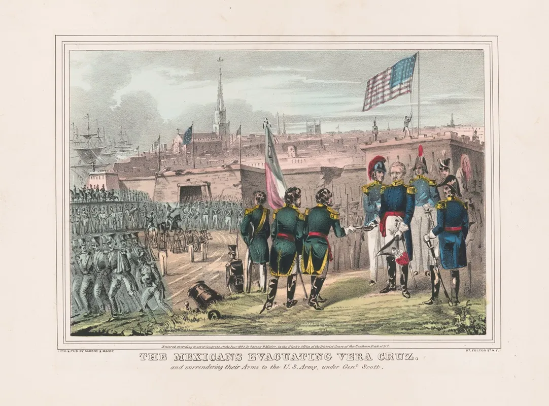 The Mexicans Evacuating Vera Cruz And Surrendering Their Arms To The U S Army Under Genl Scott Wall Art by Sarony, Major &amp; Knapp Lith. - High-Resolution Digital Print