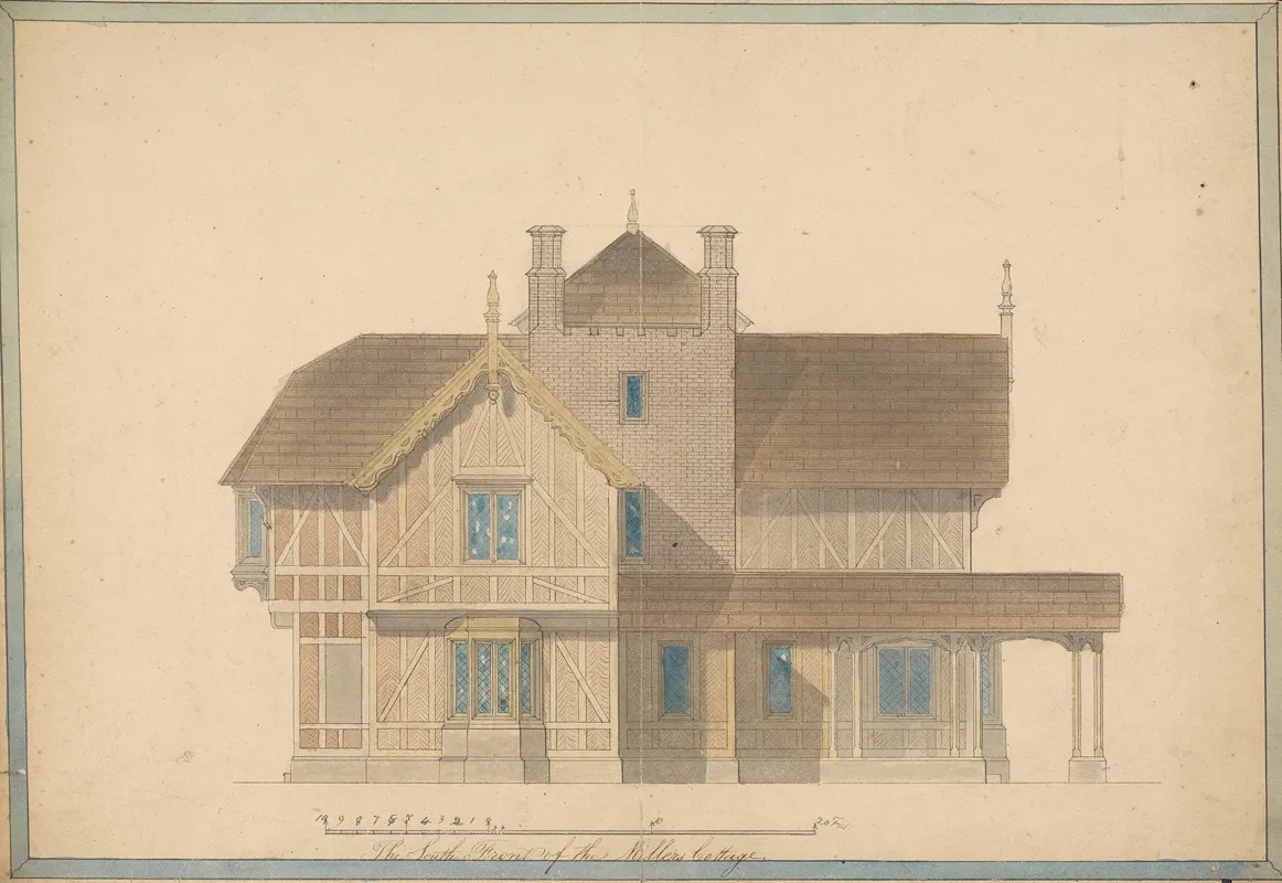 The Millers Cottage At Chatsworth South Front Elevation Wall Art by Joseph Michael Gandy - High-Resolution Digital Print
