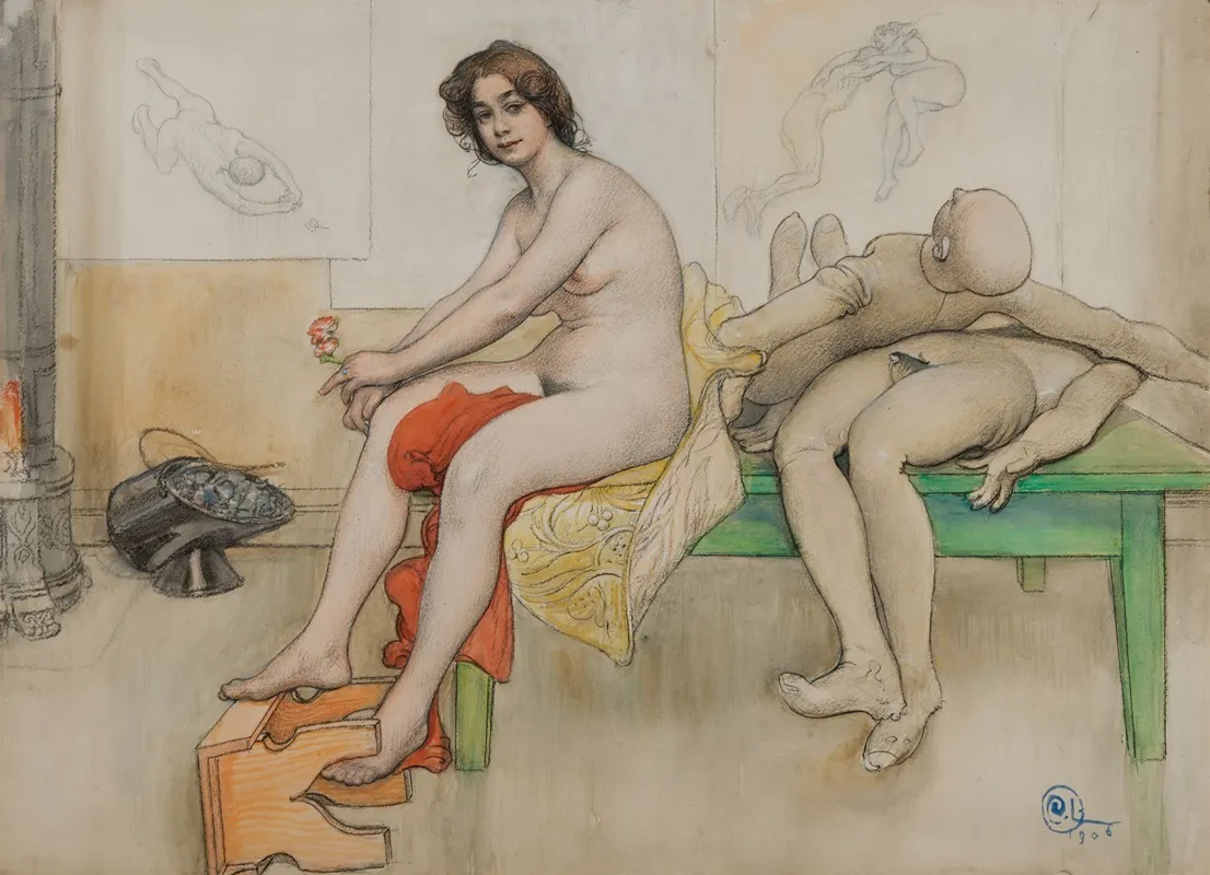 The Model And The Mannequins Wall Art by Carl Larsson - High-Resolution Digital Print
