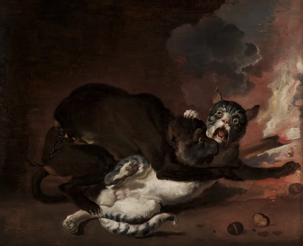 The Monkey And The Cat Wall Art by Abraham Hondius - High-Resolution Digital Print